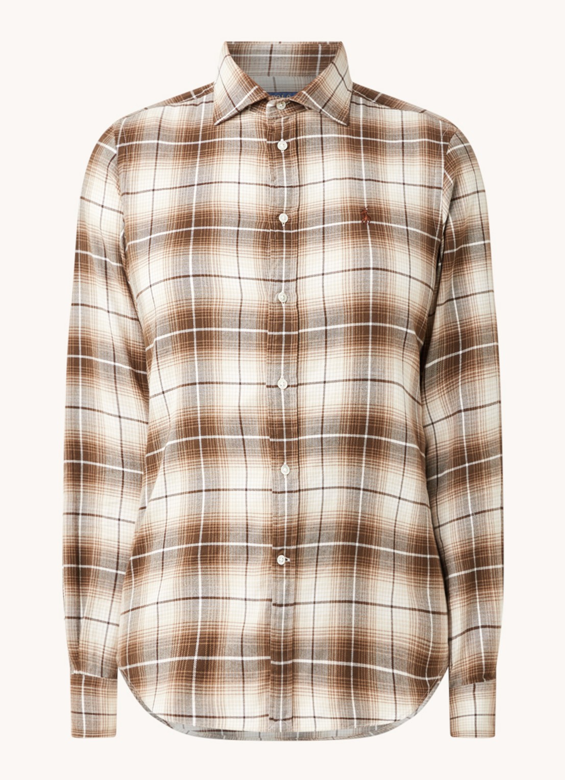 Ralph Lauren Blouse van flanel met ruitdessin - voorkant 2 bruin