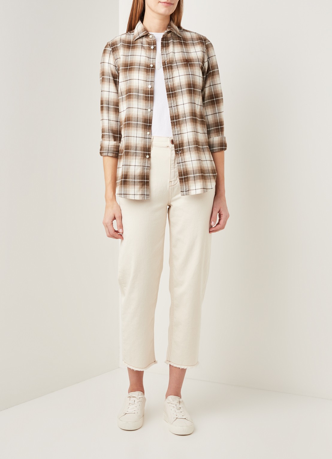 Ralph Lauren Blouse van flanel met ruitdessin - voorkant 3 bruin