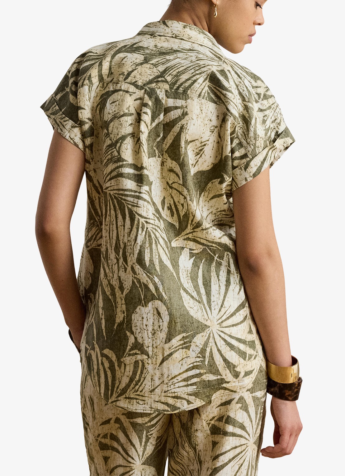Ralph Lauren Blouse van linnen met bladprint - achterkant olive grove / groen