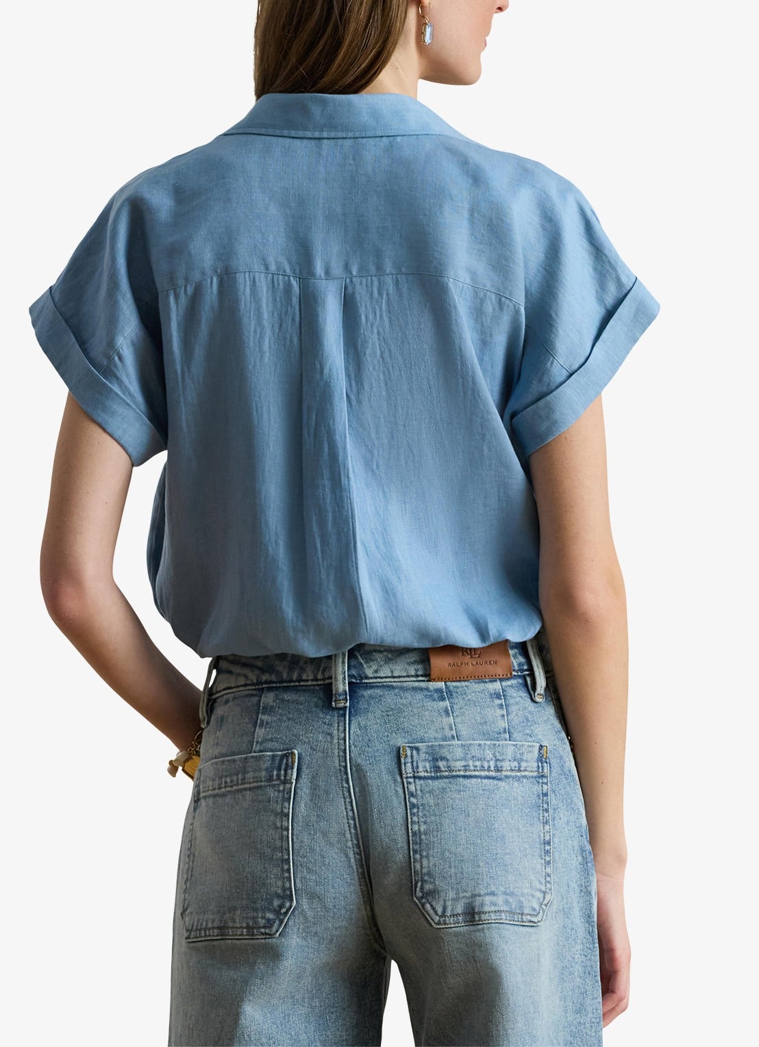 Ralph Lauren Blouse van linnen met logoborduring - achterkant blue note / blauw