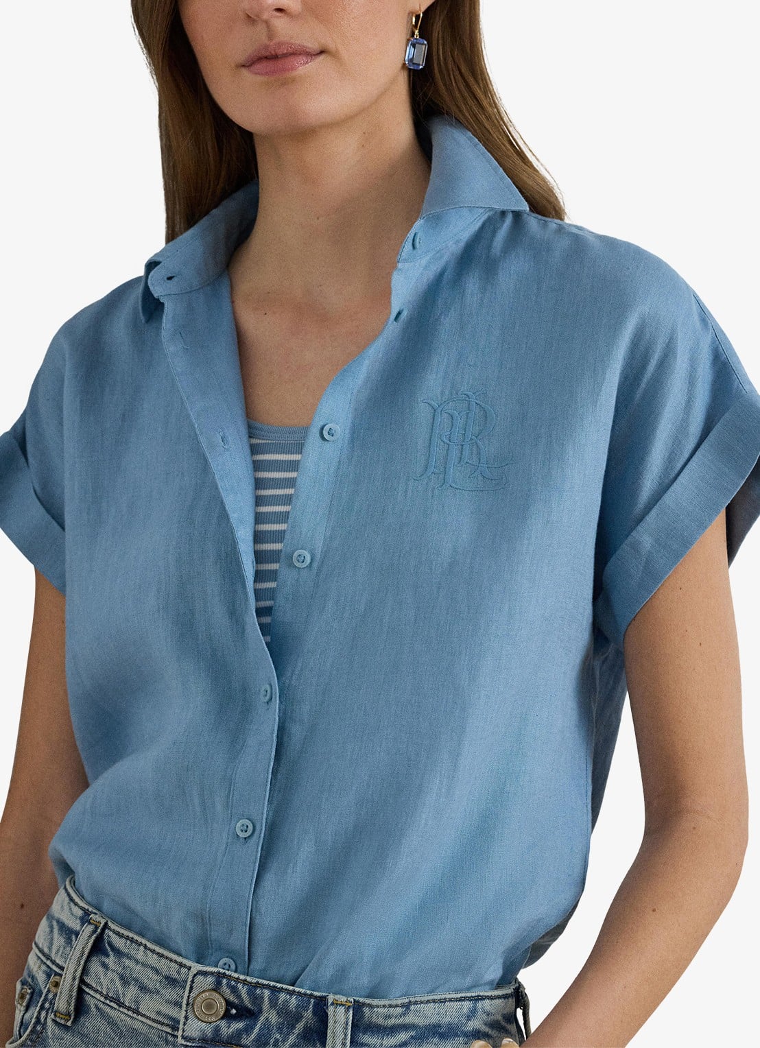 Ralph Lauren Blouse van linnen met logoborduring - detail 5 blue note / blauw