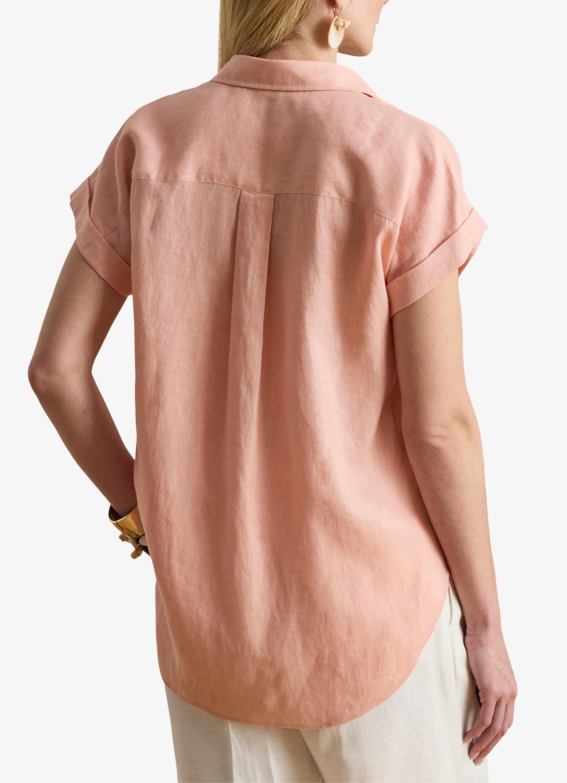 Ralph Lauren Blouse van linnen met logoborduring - achterkant pink rhodonite / roze