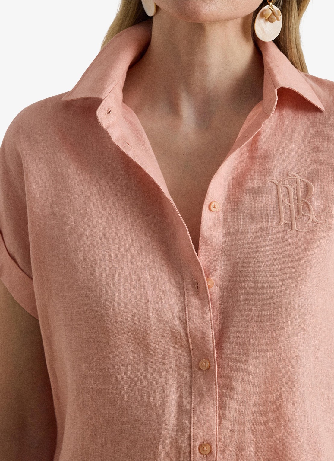 Ralph Lauren Blouse van linnen met logoborduring - detail 5 pink rhodonite / roze
