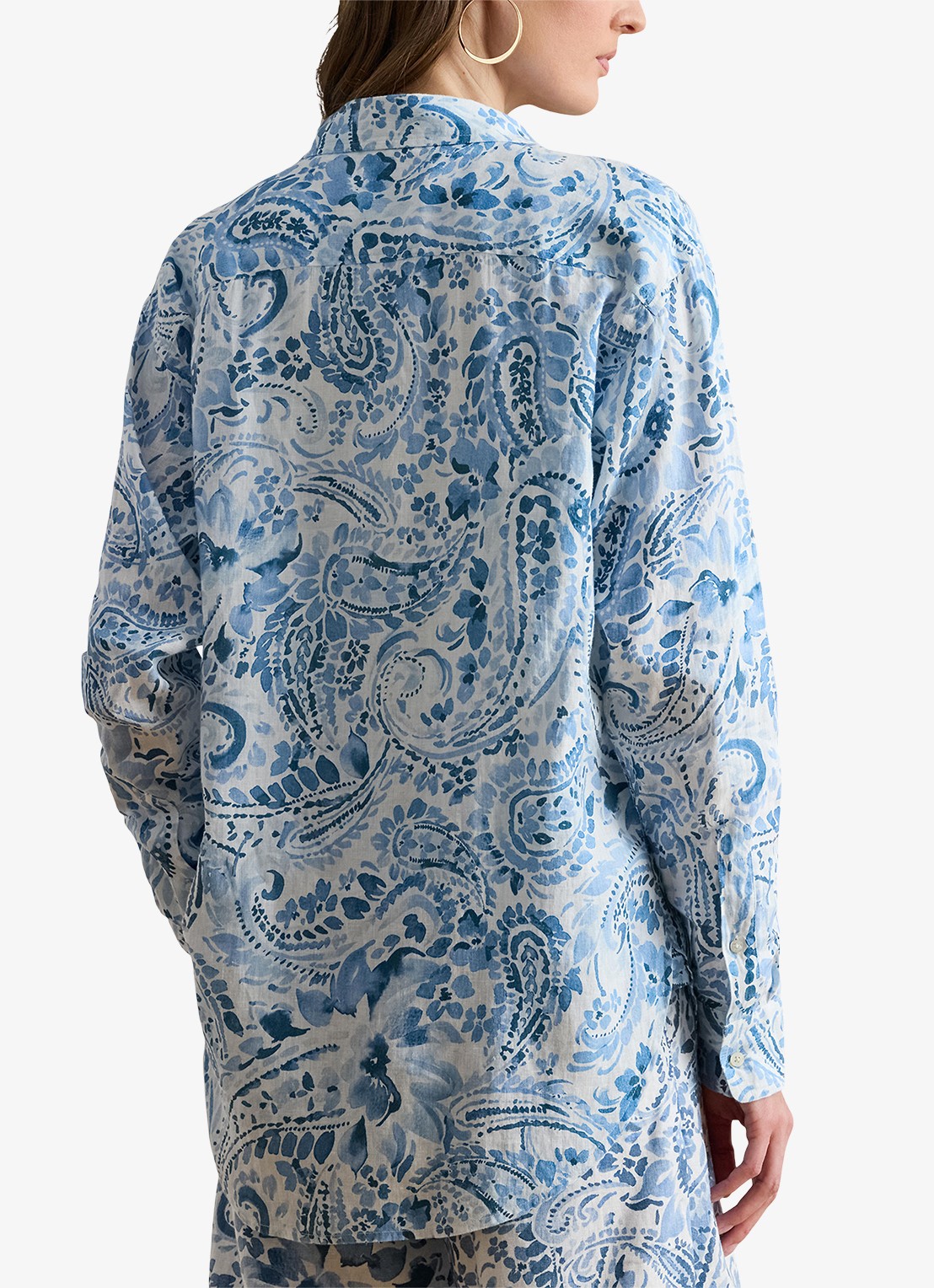 Ralph Lauren Blouse van linnen met paisley dessin - achterkant white/blue / blauw