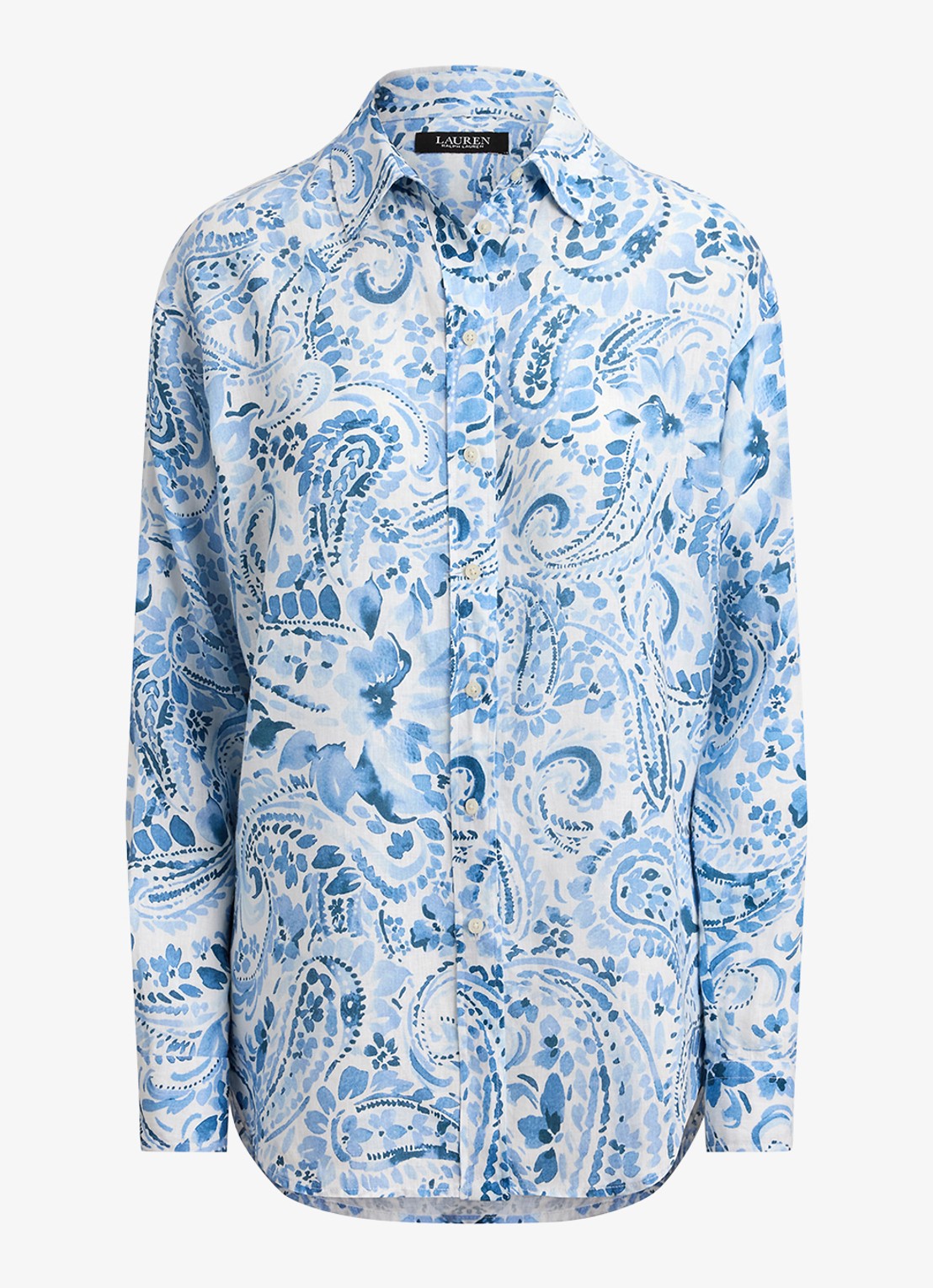 Ralph Lauren Blouse van linnen met paisley dessin - voorkant 2 white/blue / blauw