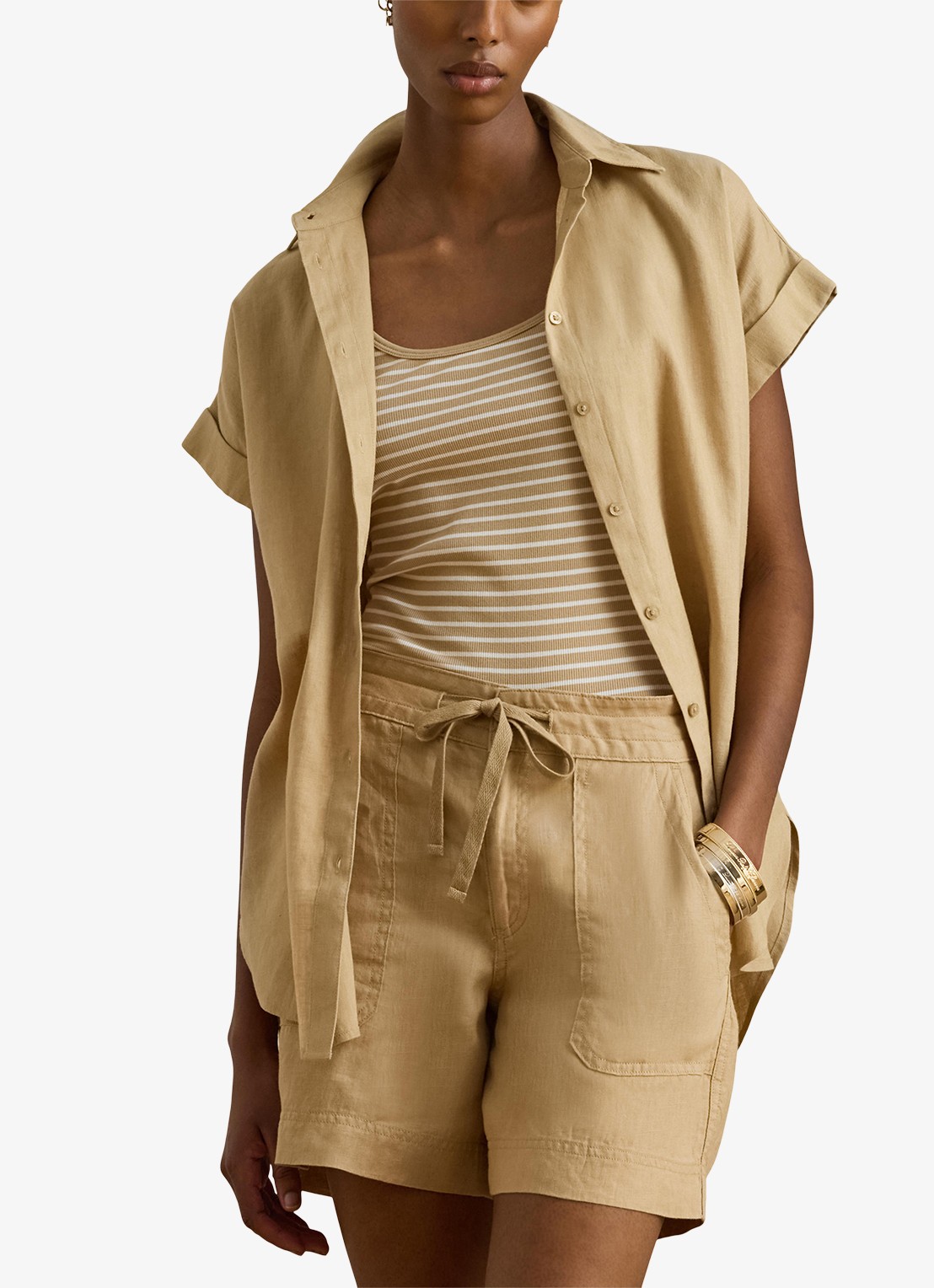Ralph Lauren Blouse van linnen - detail 2 birch tan / beige