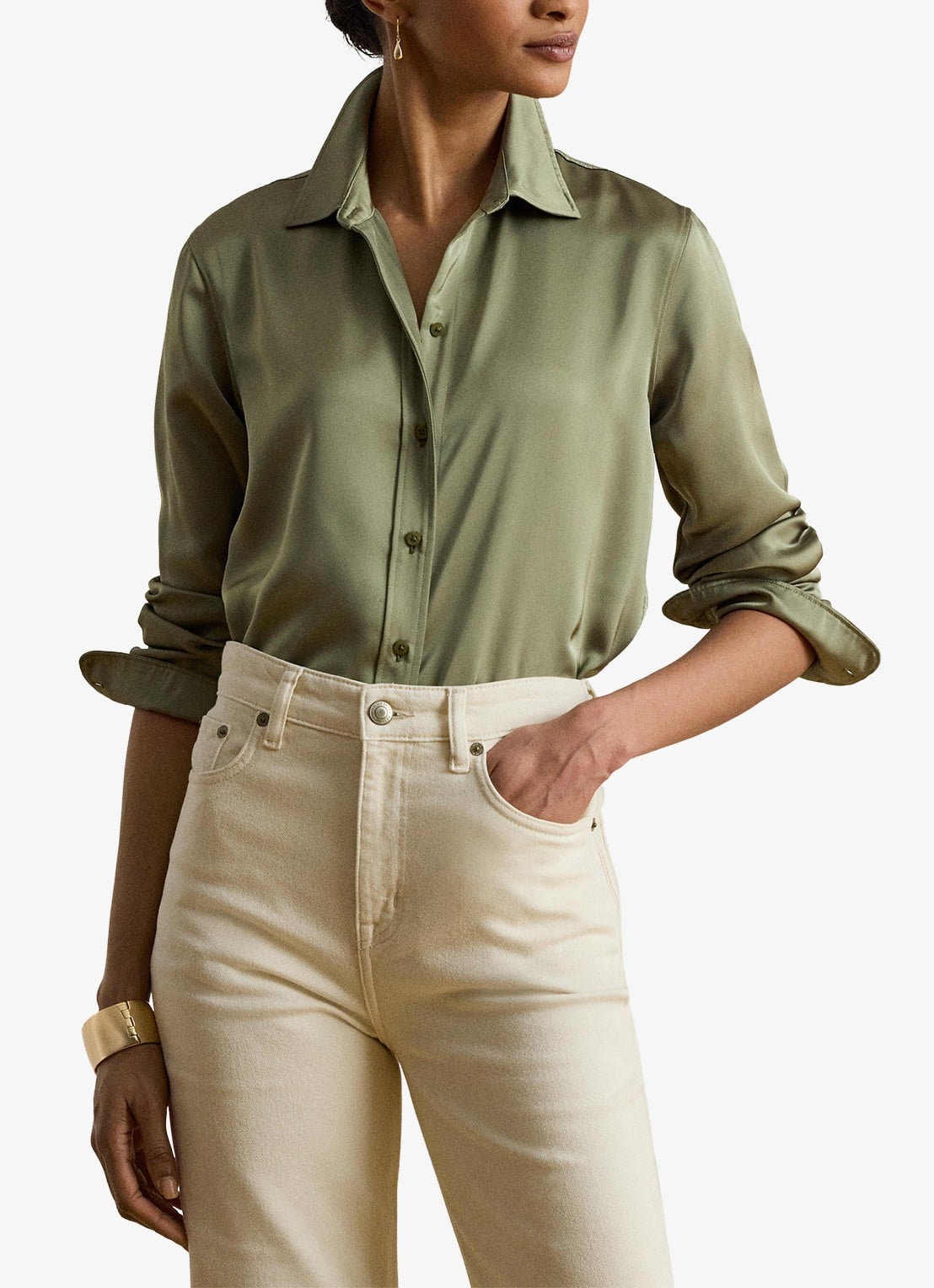 Ralph Lauren Blouse van satijn - detail 4 light agave / groen