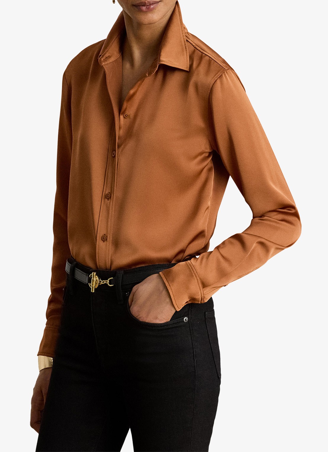 Ralph Lauren Blouse van satijn - detail 2 red terracotta / rood
