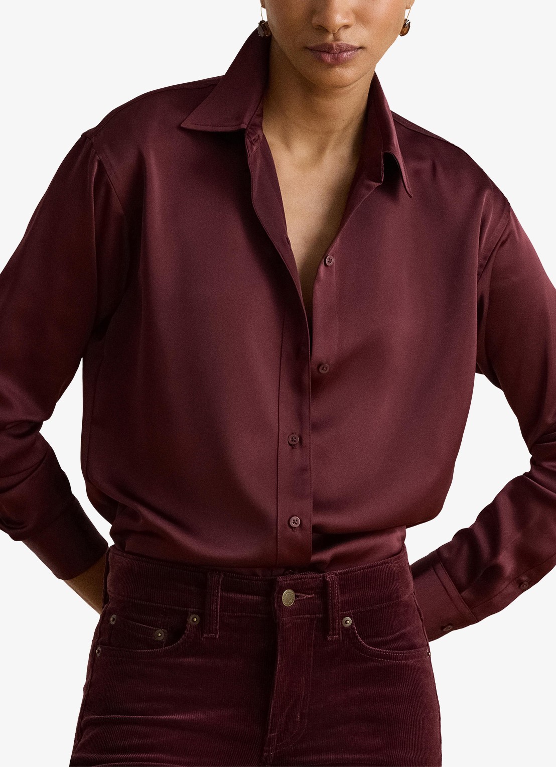 Ralph Lauren Blouse van satijn - voorkant 5 dark garnet / bordeauxrood