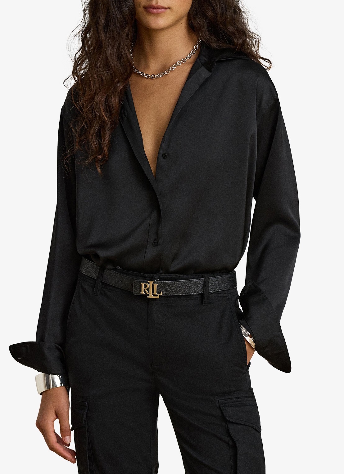 Ralph Lauren Blouse van satijn - detail 4 zwart