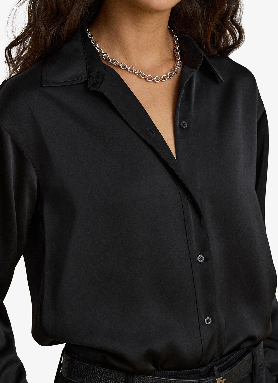 Ralph Lauren Blouse van satijn - detail 5 zwart