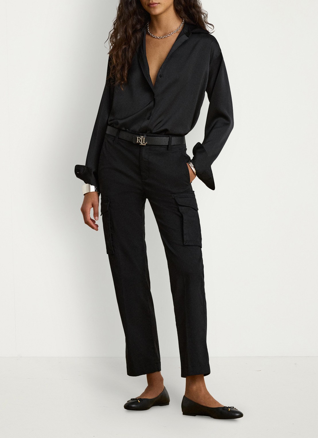 Ralph Lauren Blouse van satijn - voorkant 2 zwart