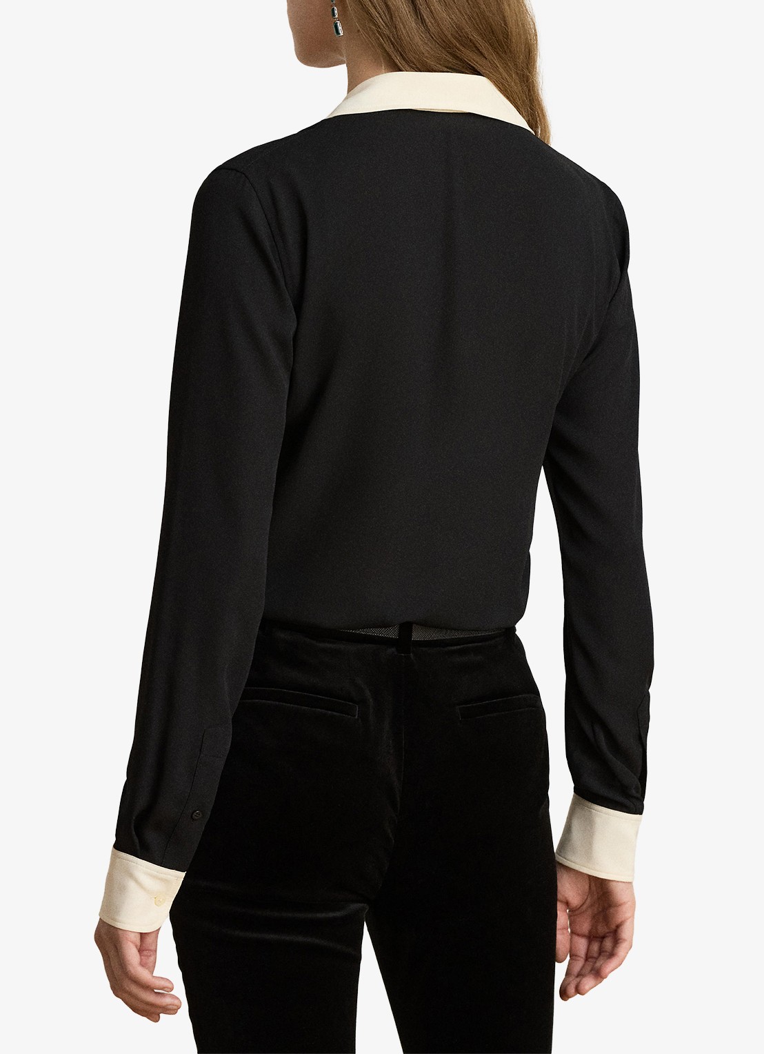 Ralph Lauren Blouse van satijn - achterkant 3 black/mascarpone cream / zwart