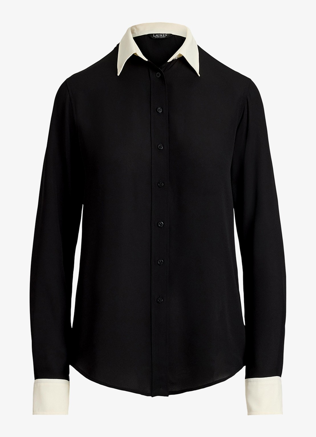 Ralph Lauren Blouse van satijn - voorkant 4 black/mascarpone cream / zwart