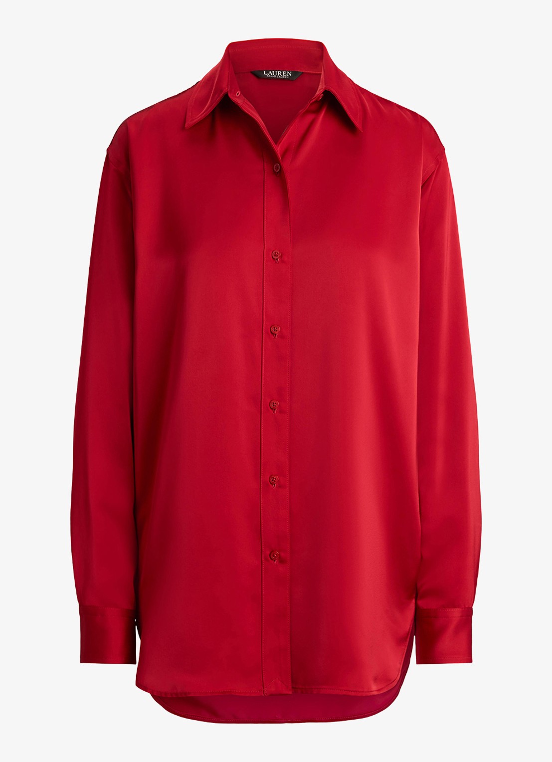 Ralph Lauren Blouse van satijn - voorkant 2 ralph red / rood