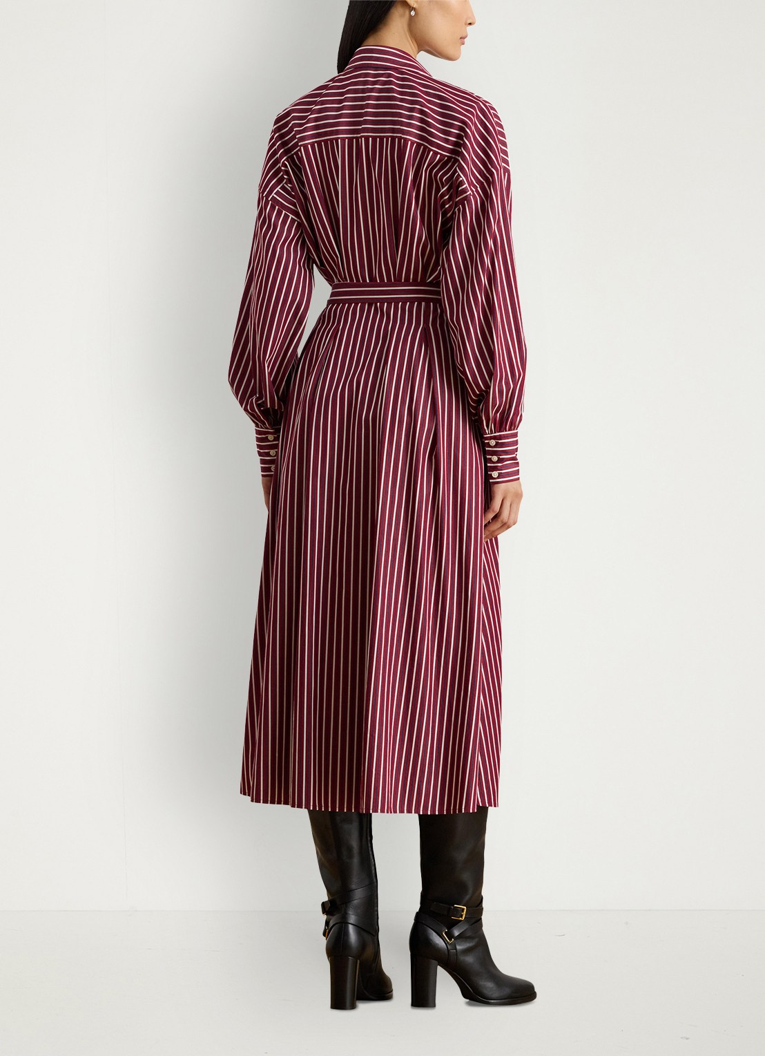 Ralph Lauren Blousejurk met streepprint en borstzakken - achterkant bordeauxrood