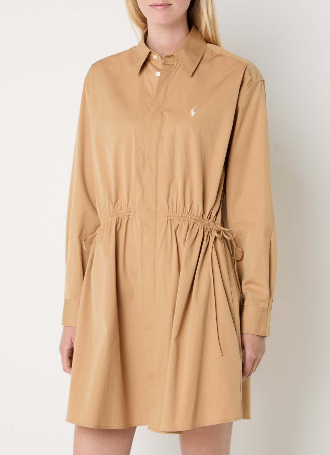 Ralph Lauren Blousejurk van satijn met paspelzakken en trekkoord  - detail 4 camel