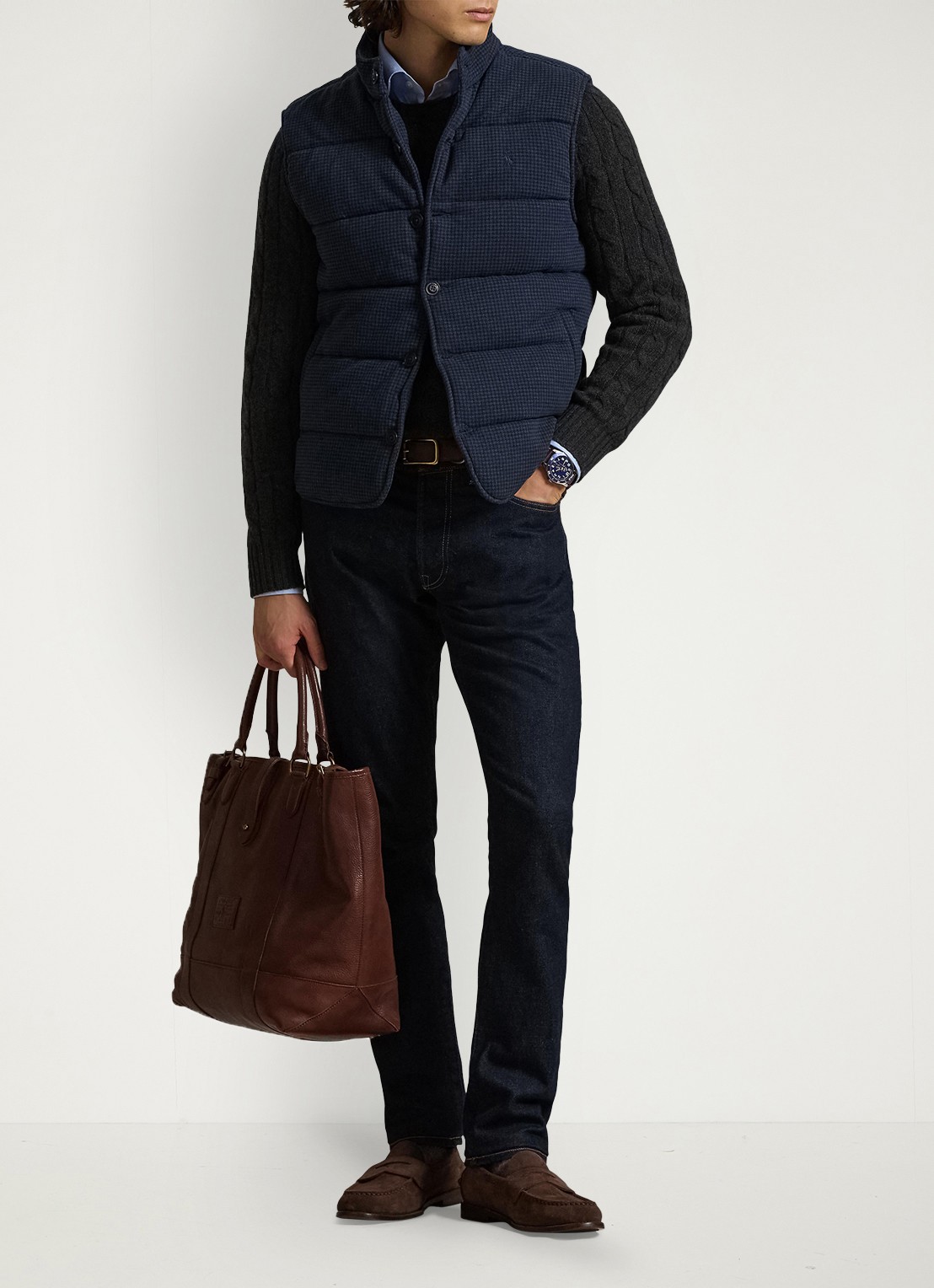 Ralph Lauren Bodywarmer met pied-de-poule dessin - voorkant 3 winter navy / donkerblauw
