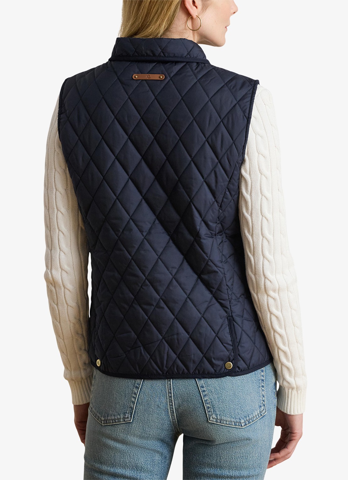 Ralph Lauren Bodywarmer met quilt patroon en opstikzakken - achterkant blauw