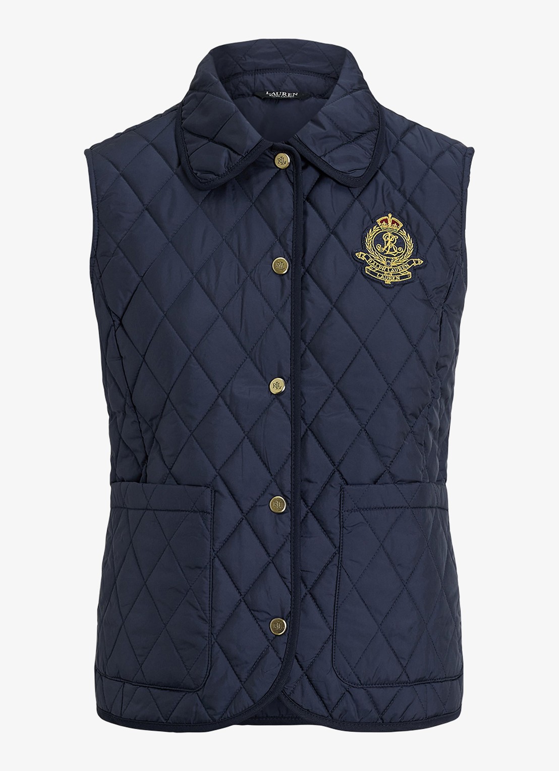 Ralph Lauren Bodywarmer met quilt patroon en opstikzakken - voorkant 2 blauw