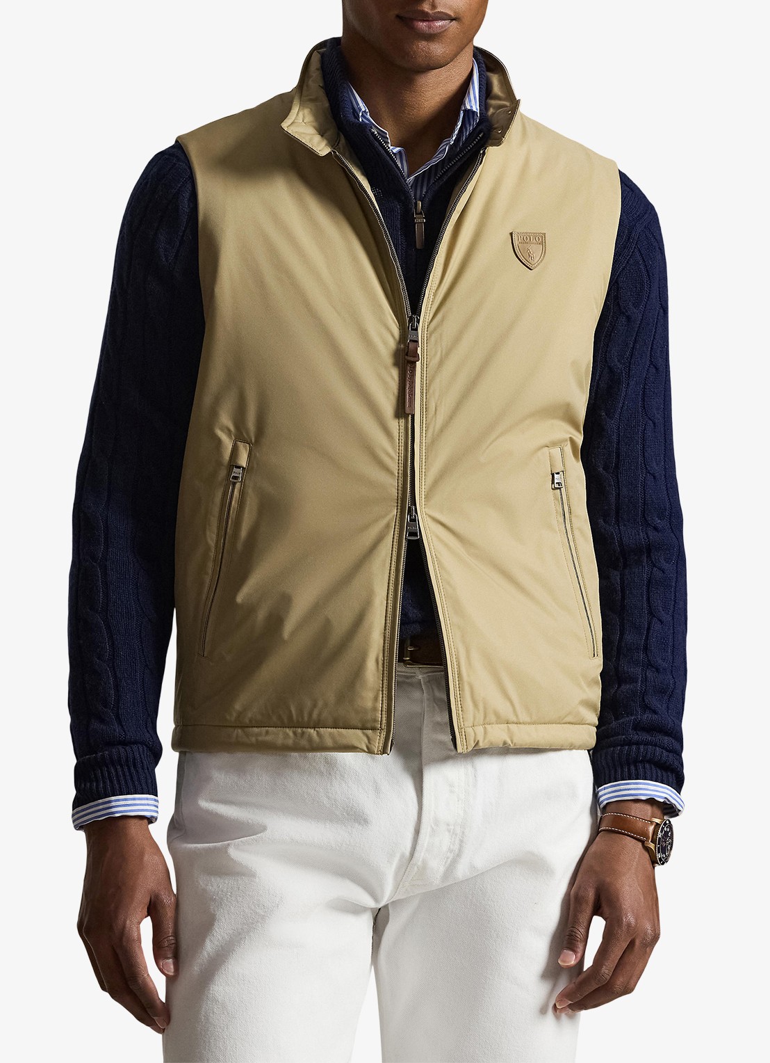 Ralph Lauren Bodywarmer met ritszakken - detail rl khaki / khaki