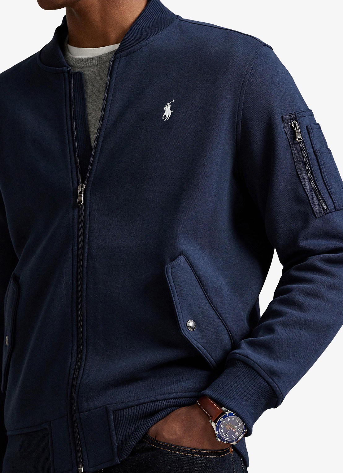 Ralph Lauren Bomberjack met klepzakken en logoborduring - detail 3 aviator navy / donkerblauw