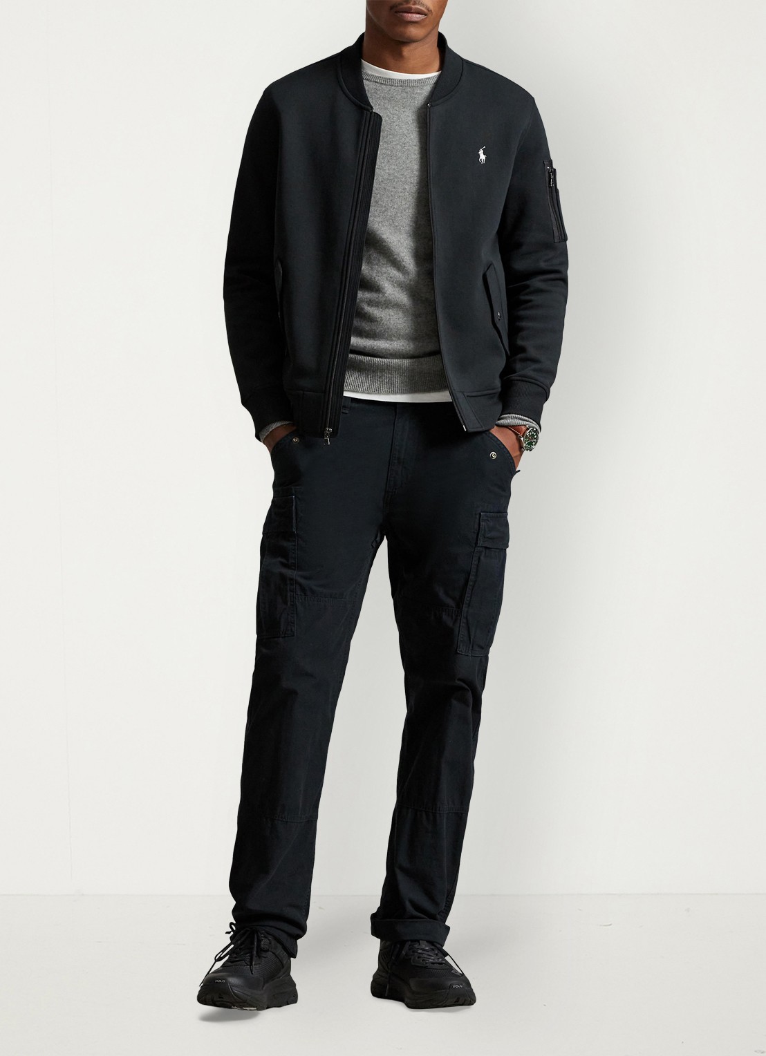 Ralph Lauren Bomberjack met klepzakken en logoborduring - voorkant 5 polo black / zwart