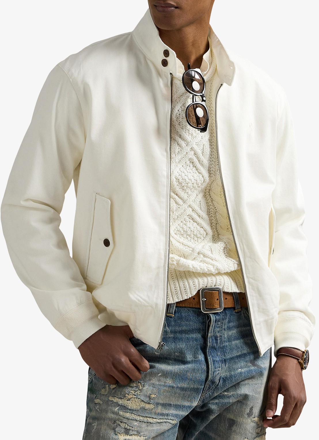 Ralph Lauren Bomberjack met logoborduring en klepzakken - detail 3 deckwash white / wit