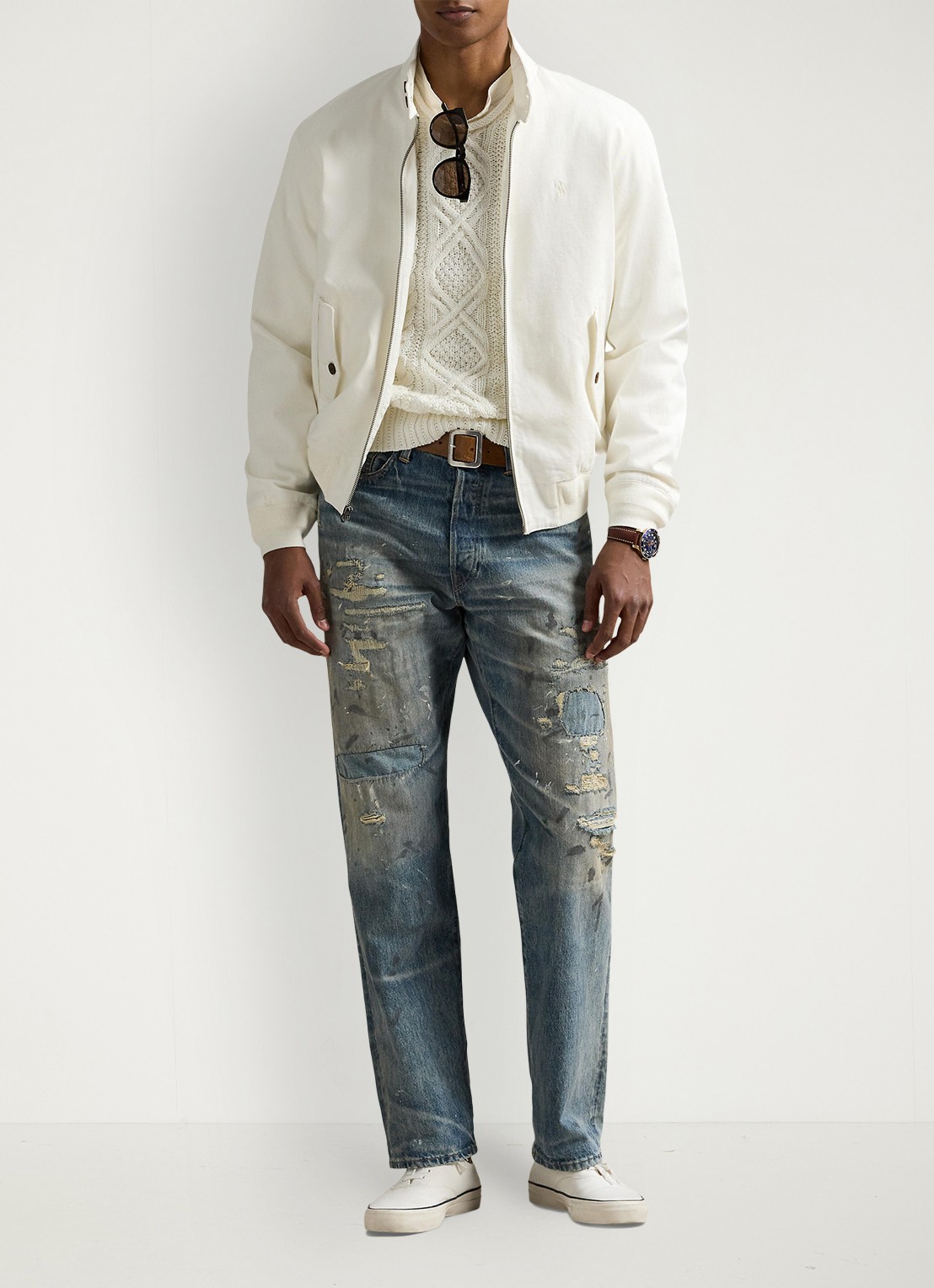 Ralph Lauren Bomberjack met logoborduring en klepzakken - voorkant 2 deckwash white / wit
