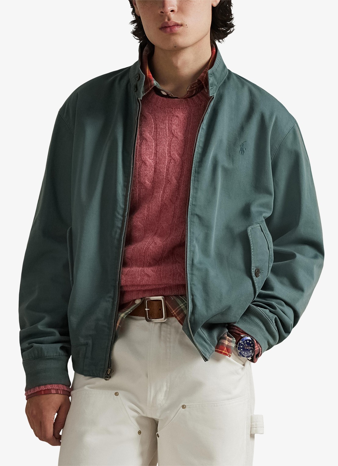 Ralph Lauren Bomberjack met logoborduring en klepzakken - detail 2 charter green / groen