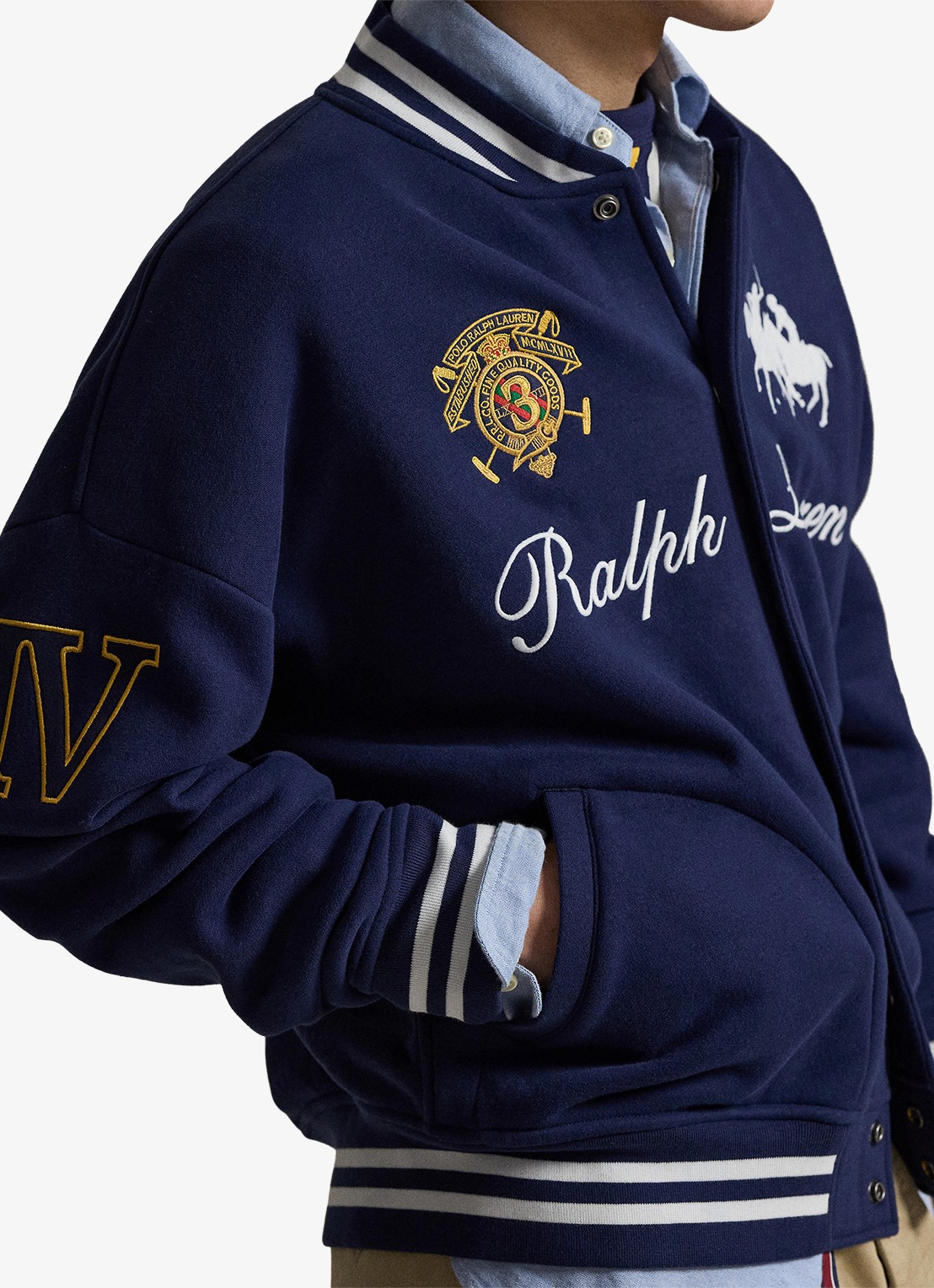 Ralph Lauren Bomberjack met logoborduring - detail 5 newport navy