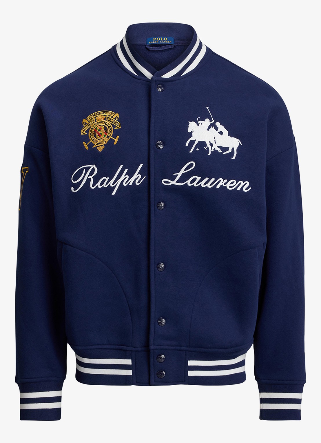 Ralph Lauren Bomberjack met logoborduring - voorkant newport navy