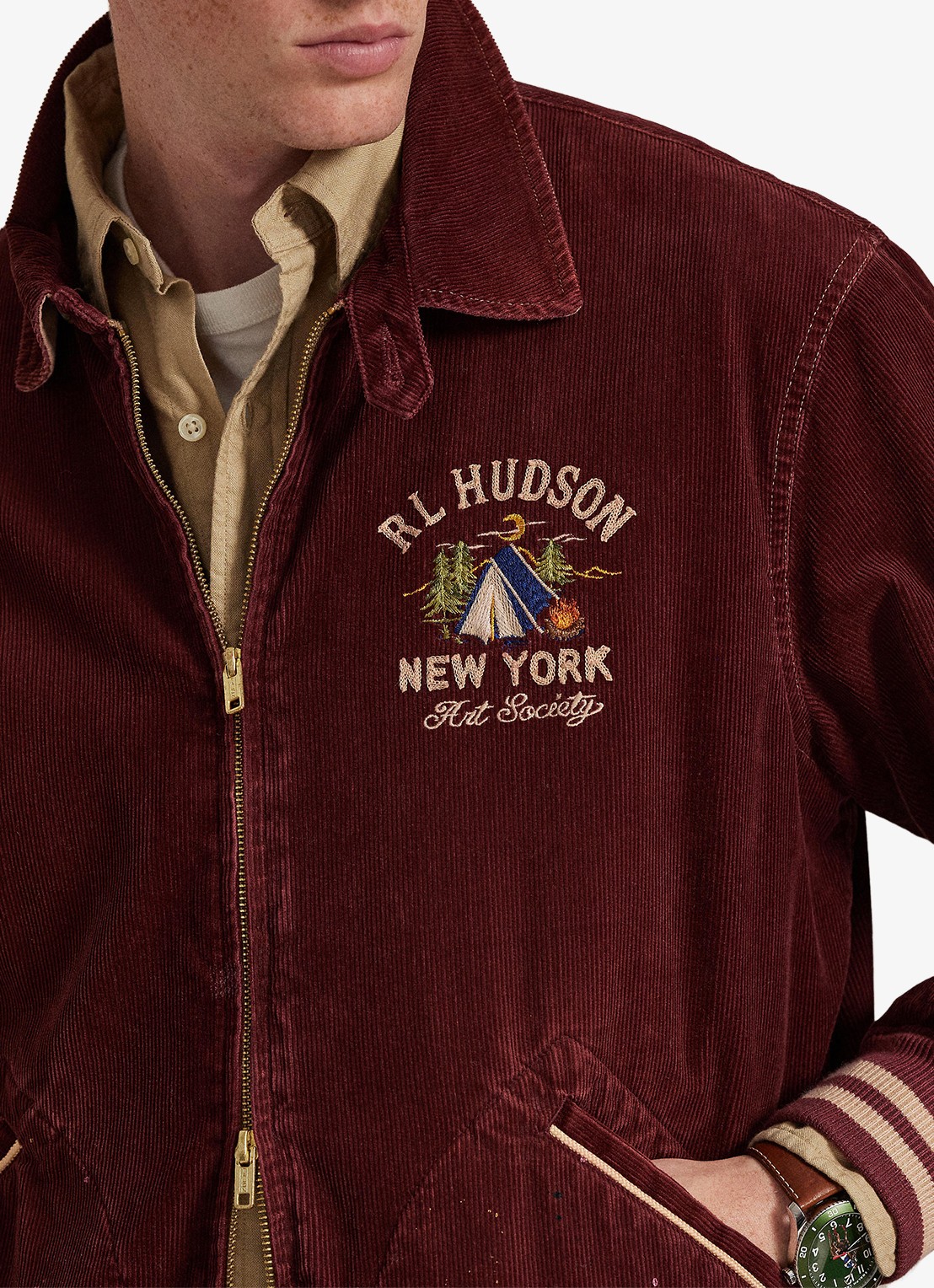 Ralph Lauren Bomberjack met steekzakken - detail 2 pomegranate x / rood
