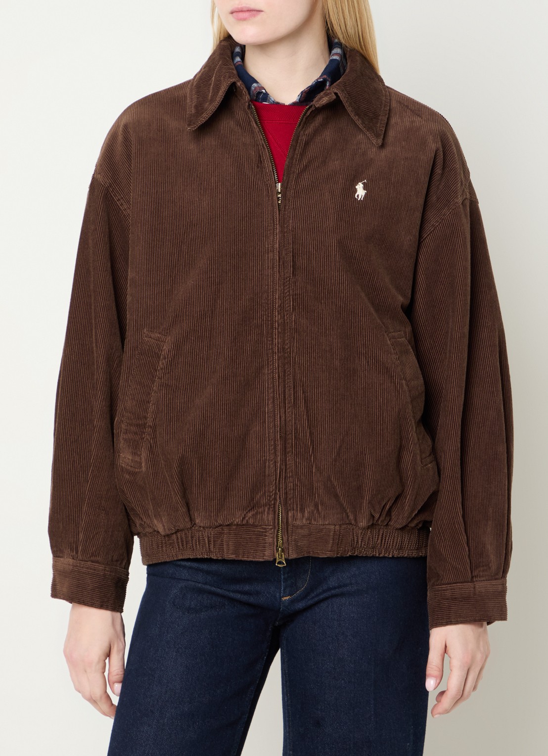 Ralph Lauren Bomberjack van corduroy met logoborduring - detail 4 roodbruin