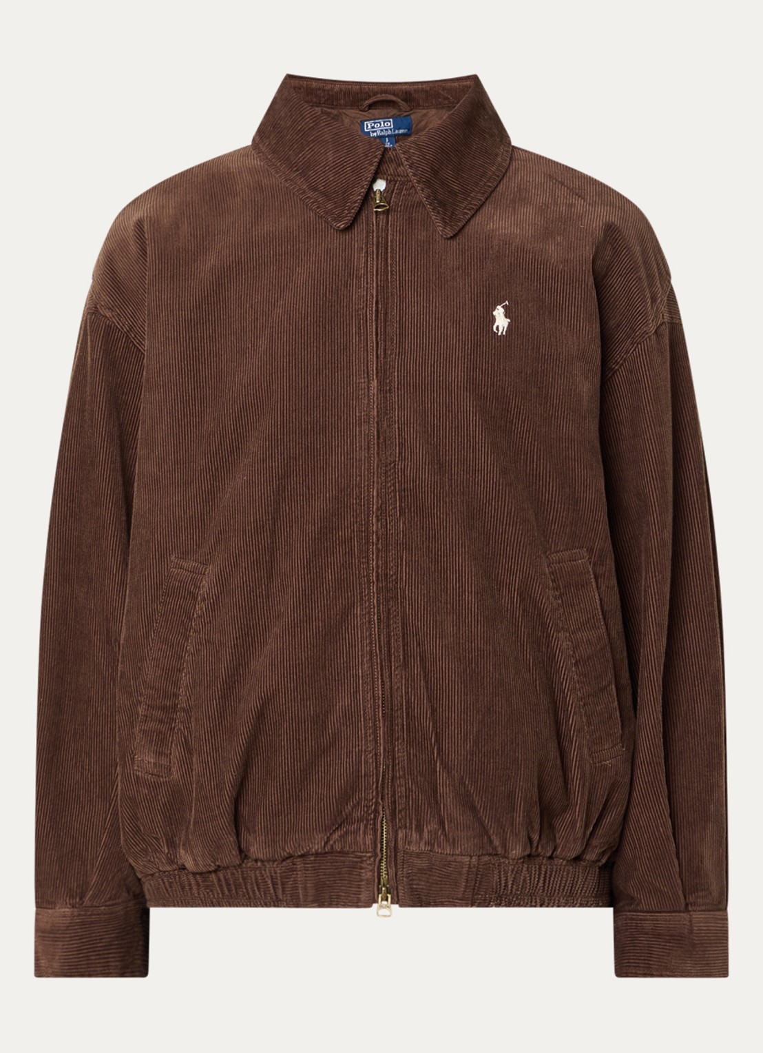 Ralph Lauren Bomberjack van corduroy met logoborduring - voorkant roodbruin