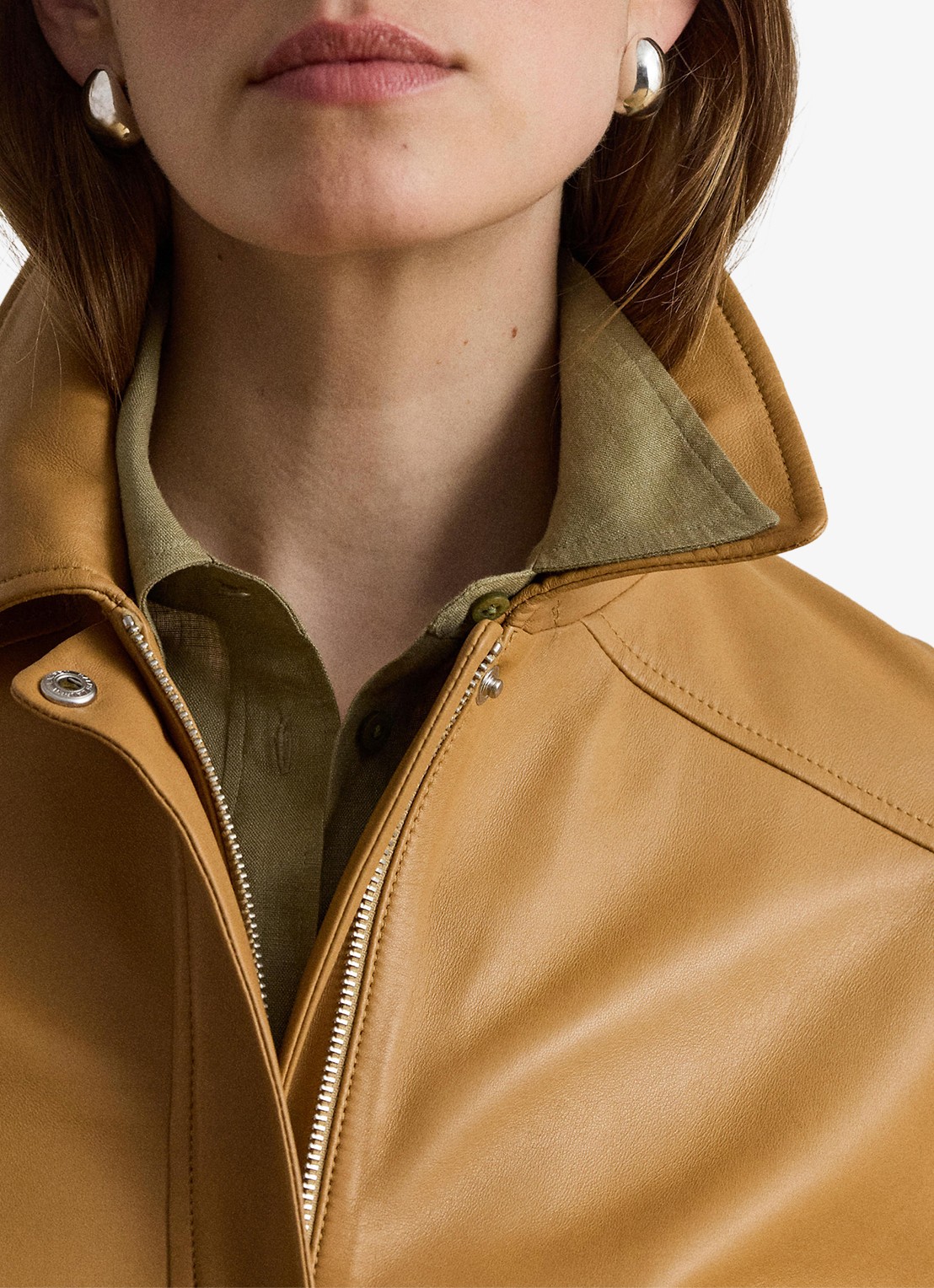 Ralph Lauren Bomberjack van lamsleer met steekzakken - detail 2 caramel / beige