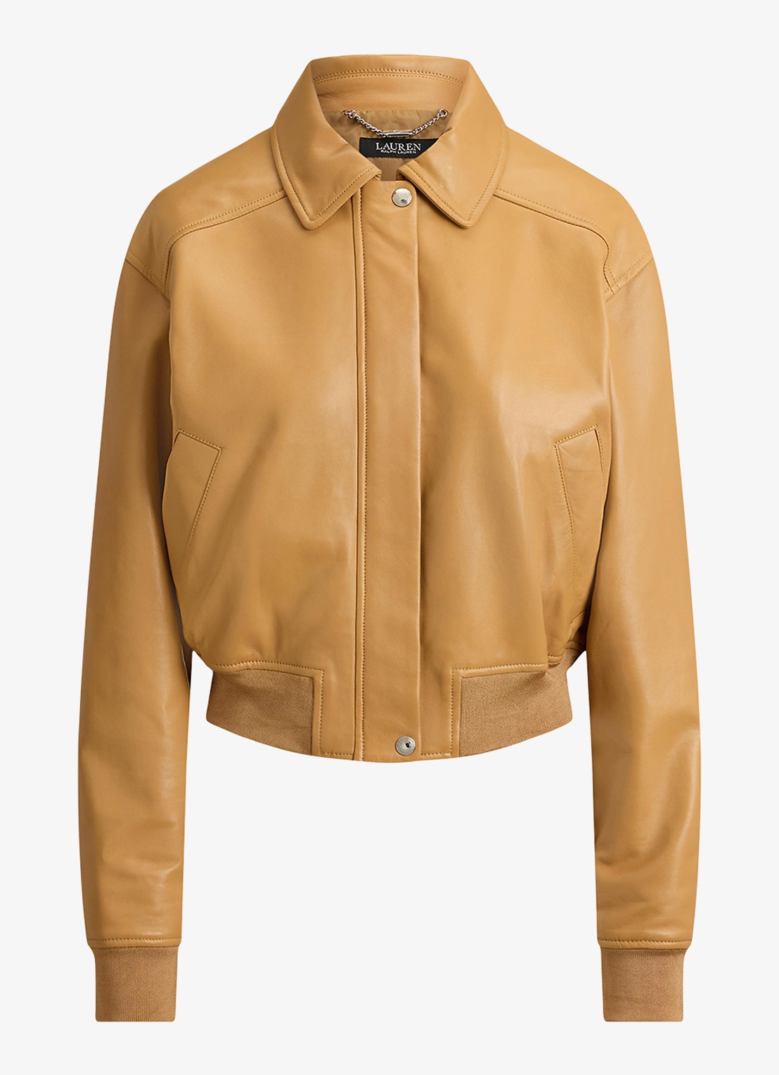 Ralph Lauren Bomberjack van lamsleer met steekzakken - voorkant 3 caramel / beige