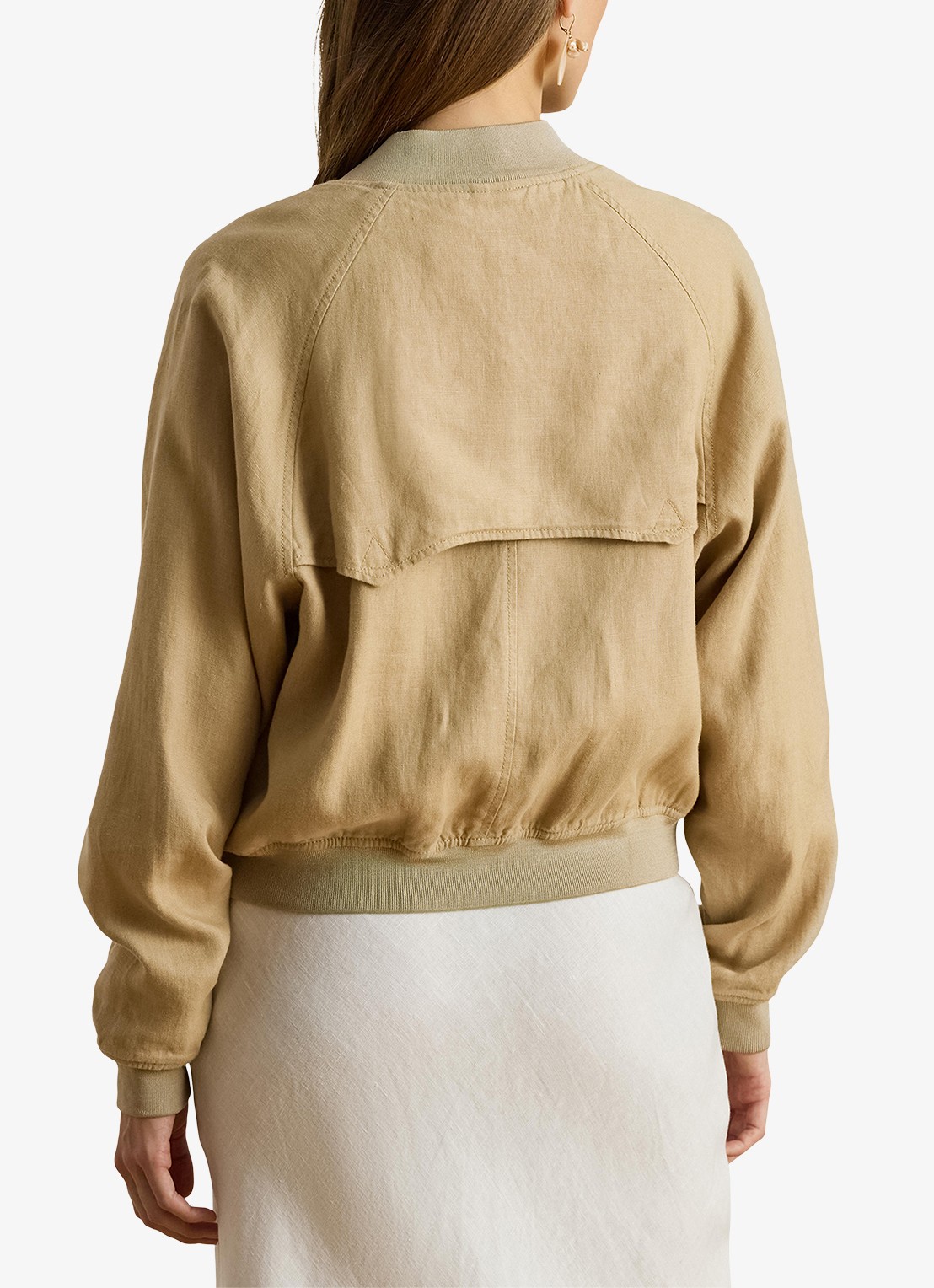 Ralph Lauren Bomberjack van linnen met steekzakken - achterkant birch tan / beige