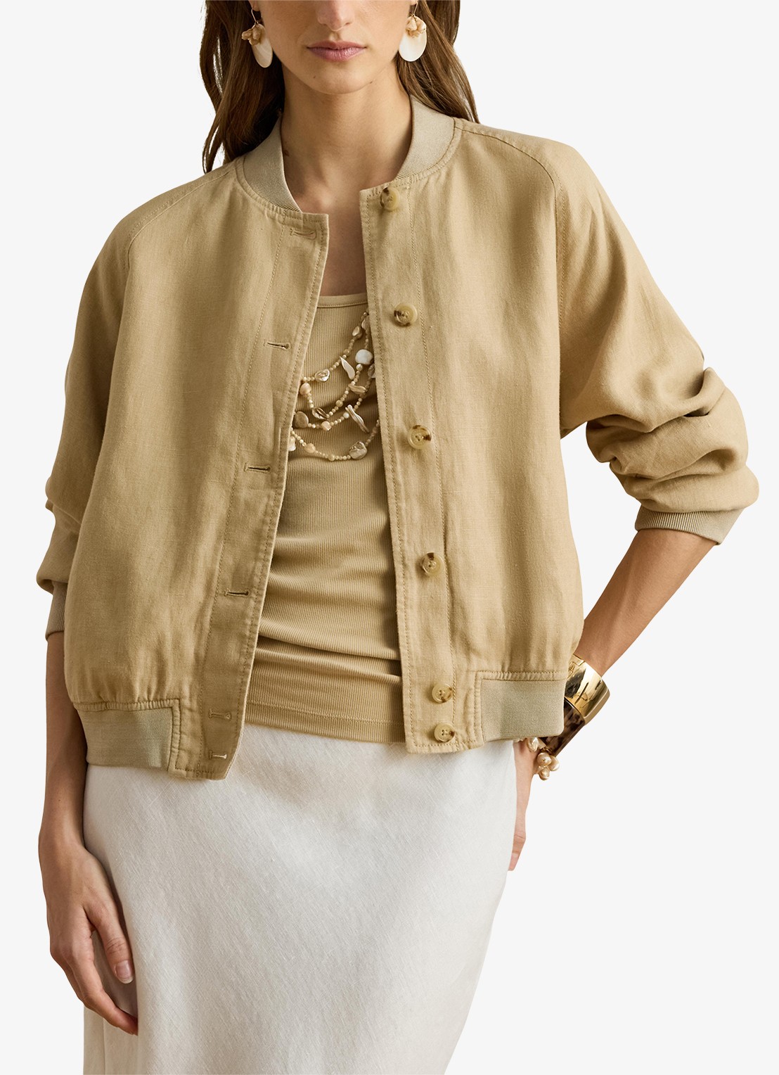 Ralph Lauren Bomberjack van linnen met steekzakken - detail 4 birch tan / beige