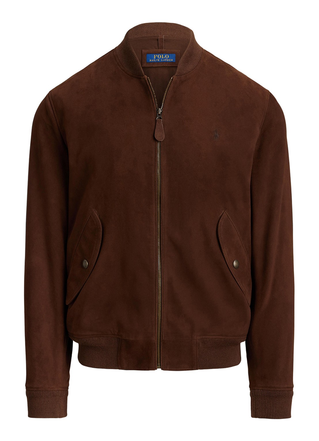 Ralph Lauren Bomberjack van suède met klepzakken - voorkant 3 cooper brown / bruin
