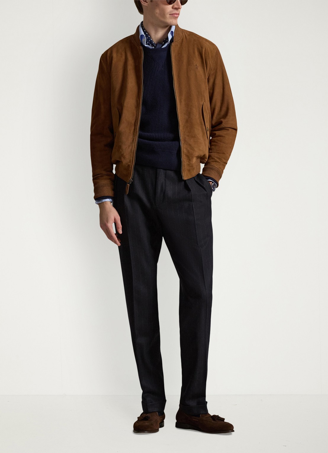 Ralph Lauren Bomberjack van suède met klepzakken - voorkant 3 country brown-2ye7 / bruin