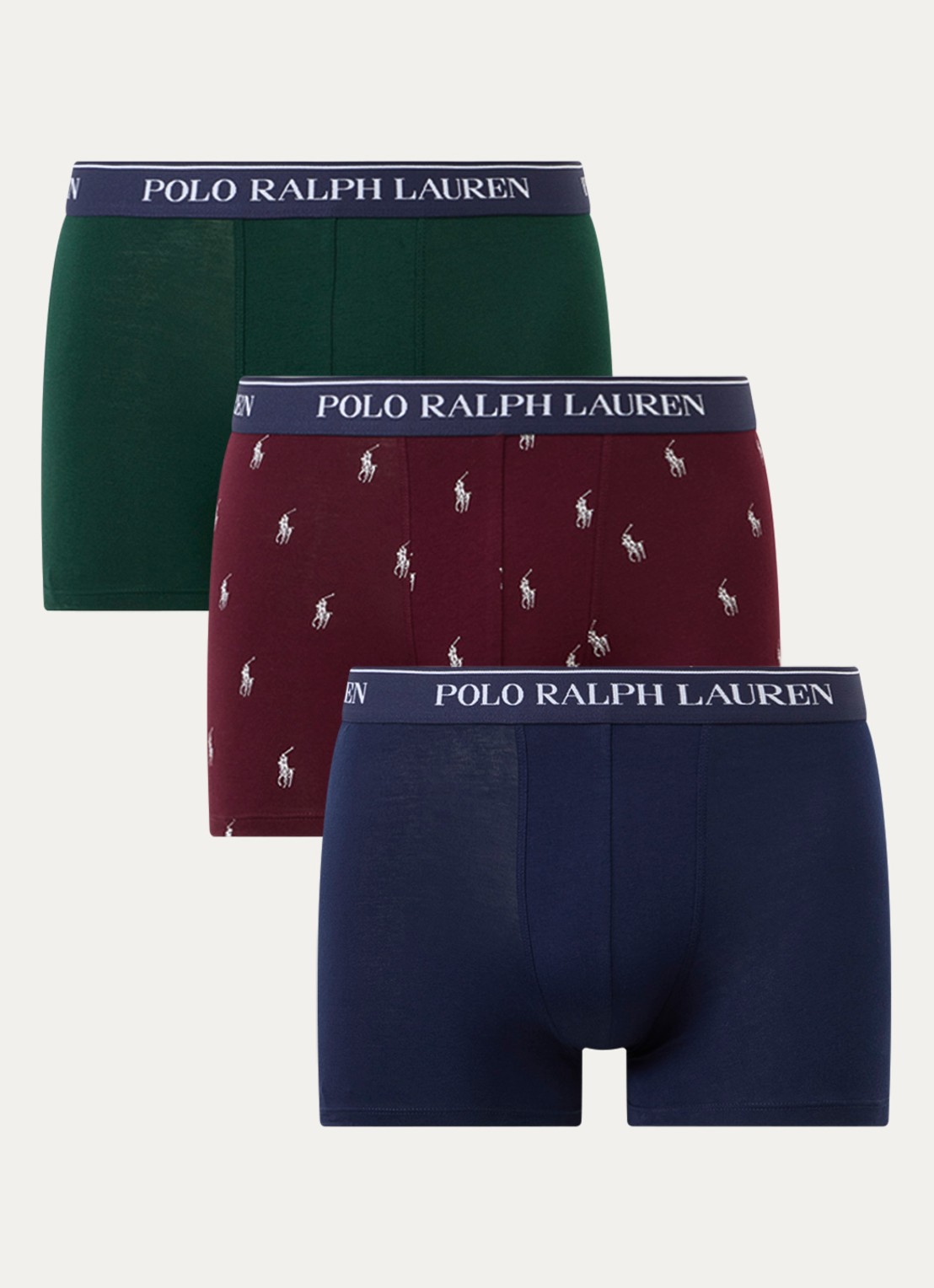 Ralph Lauren Boxershorts met logoband in 3-pack - voorkant 3 donkergroen