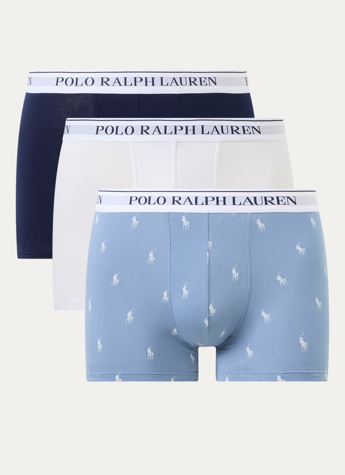 Ralph Lauren Boxershorts met logoband in 3-pack - voorkant 2 blauw