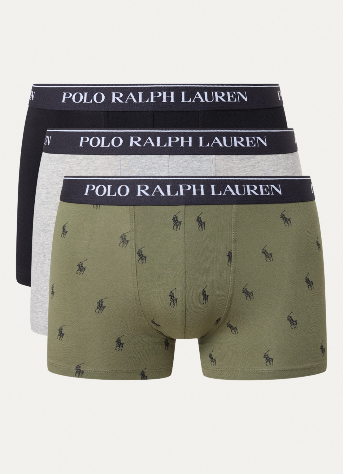 Ralph Lauren Boxershorts met logoband in 3-pack - voorkant olijfgroen
