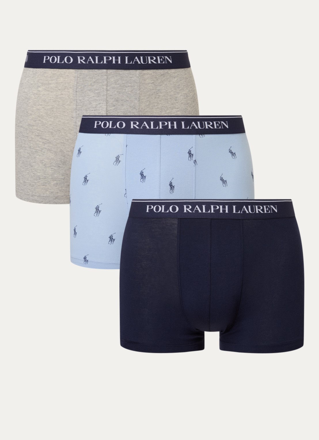 Ralph Lauren Boxershorts met logoband in 3-pack - voorkant 3 blauwgrijs
