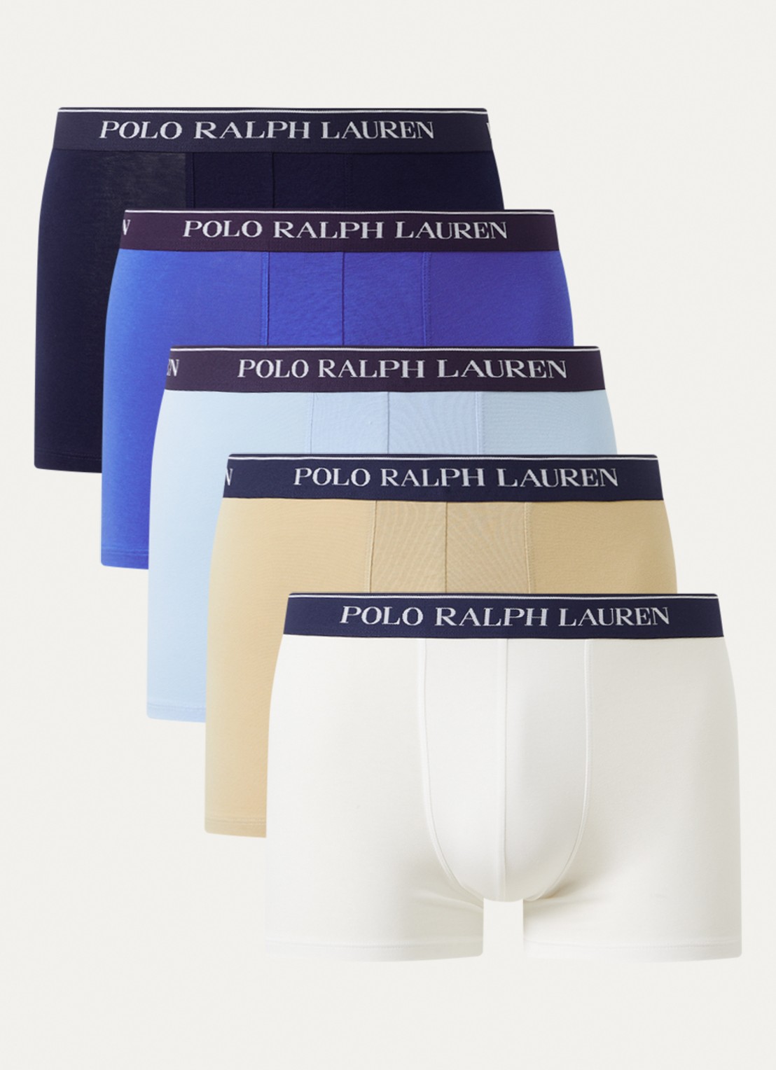 Ralph Lauren Boxershorts met logoband in 5-pack - voorkant beige