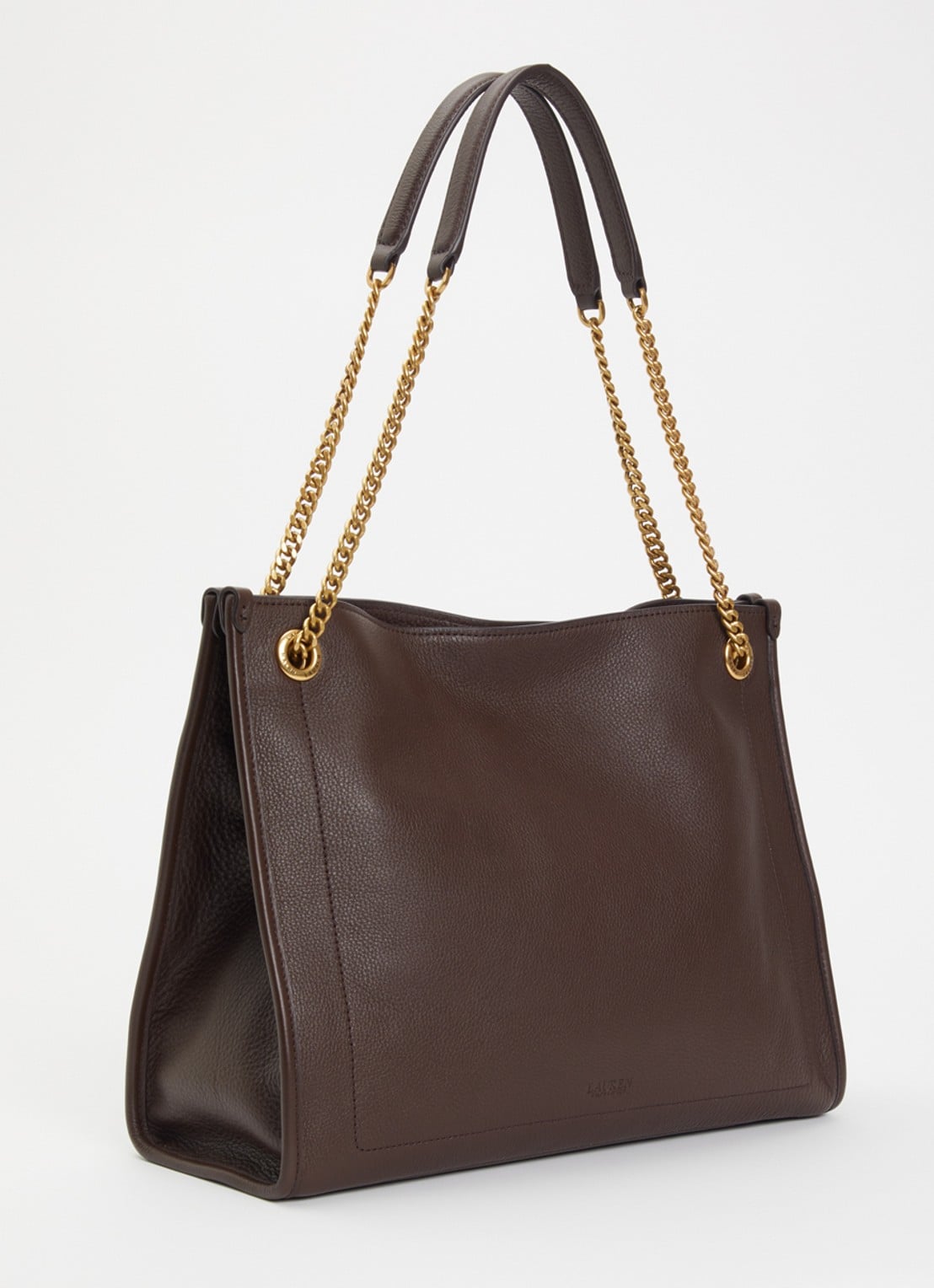 Ralph Lauren Bradley schoudertas van leer - achterkant 5 chocoladebruin