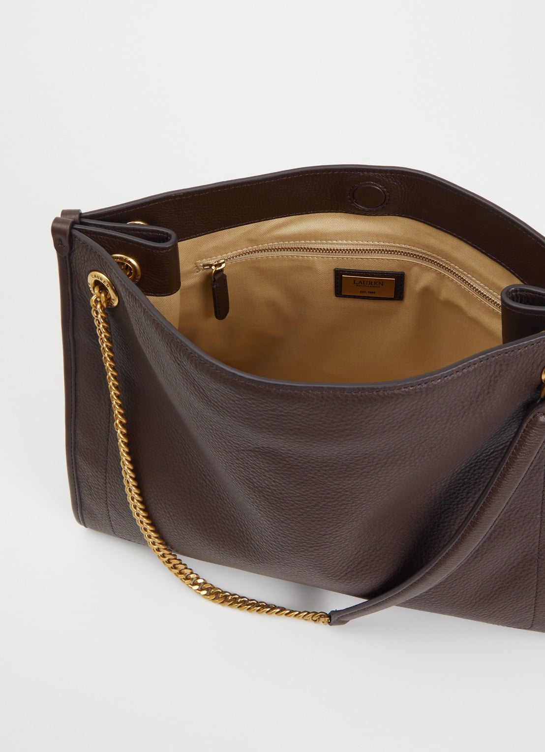 Ralph Lauren Bradley schoudertas van leer - detail 2 chocoladebruin