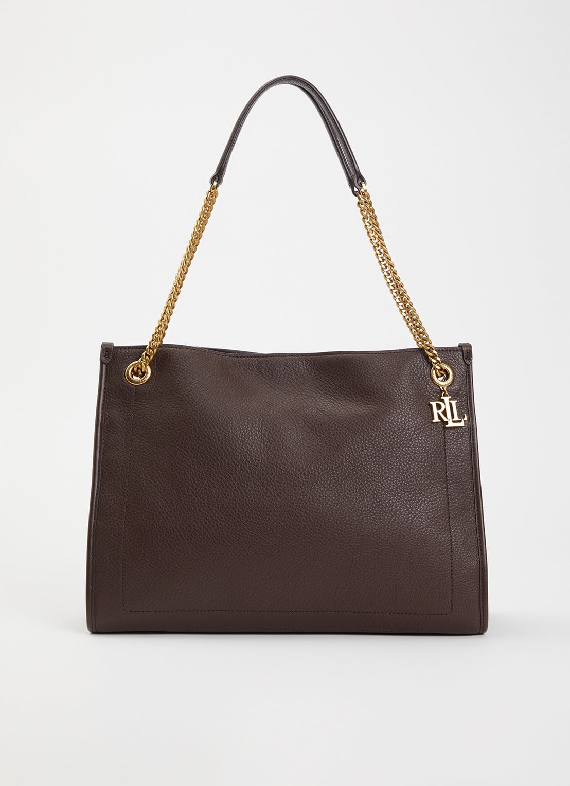 Ralph Lauren Bradley schoudertas van leer - voorkant chocoladebruin