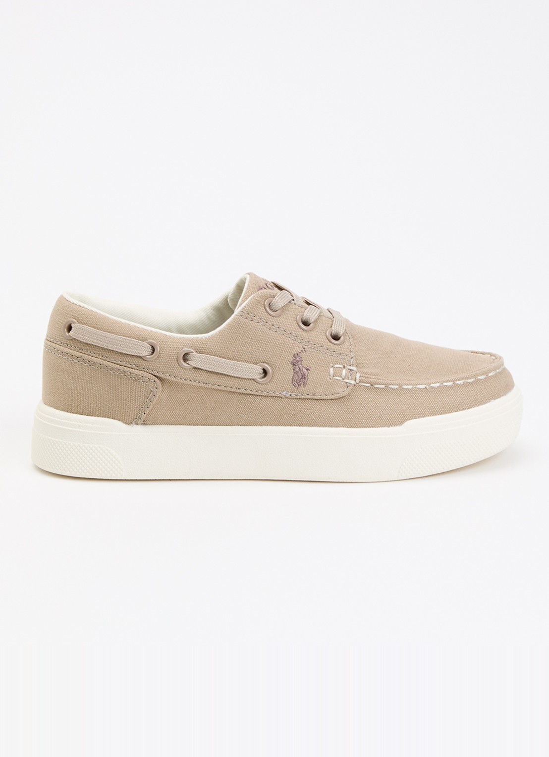 Ralph Lauren Briar Boat bootschoen van canvas met logo - voorkant 2 lichtbruin